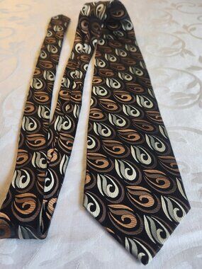 VALERIO GARATI Handmade 100% Silk Men's NeckTie Black Bronze Ivory Excellent